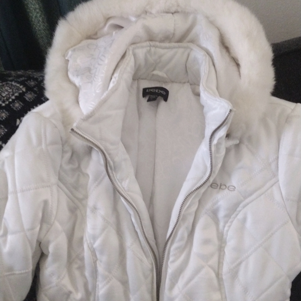 BeBe white winter jacket with gold accents